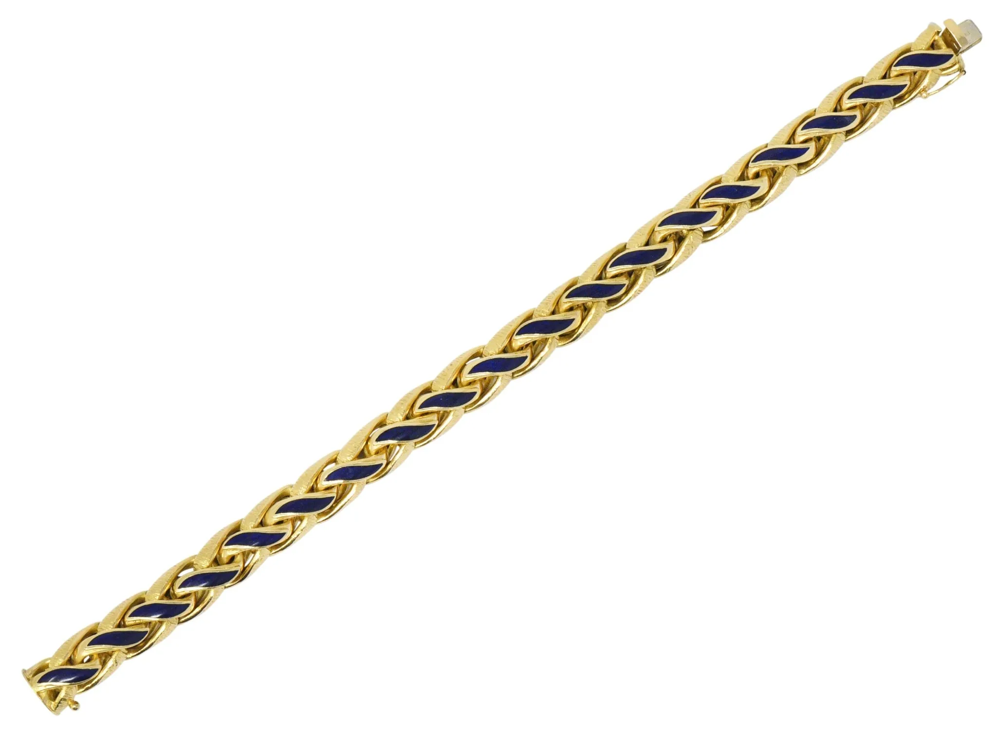 Brevetto Retro Enamel 18 Karat Gold Italian Braided Wheat Bracelet