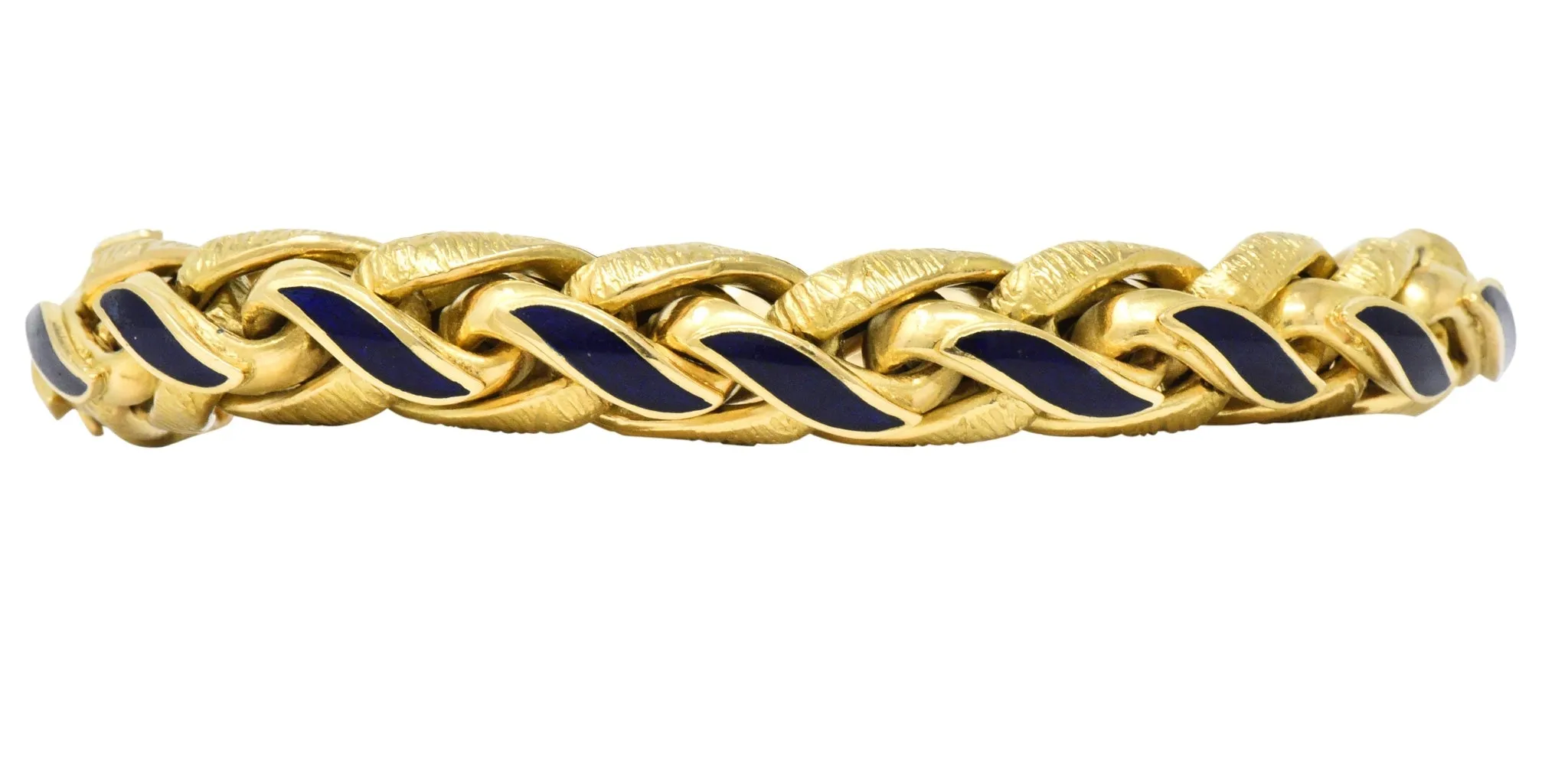 Brevetto Retro Enamel 18 Karat Gold Italian Braided Wheat Bracelet