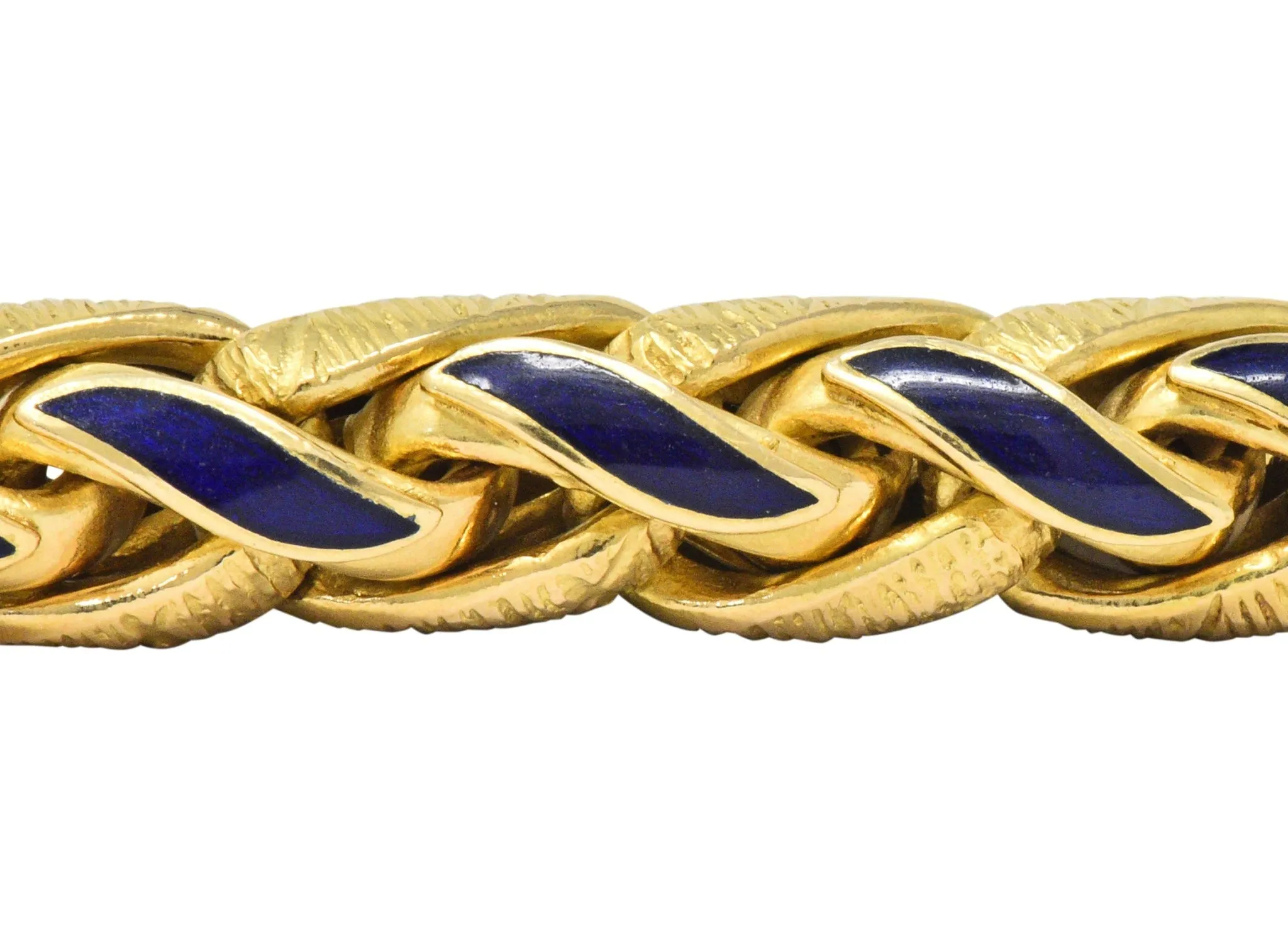 Brevetto Retro Enamel 18 Karat Gold Italian Braided Wheat Bracelet