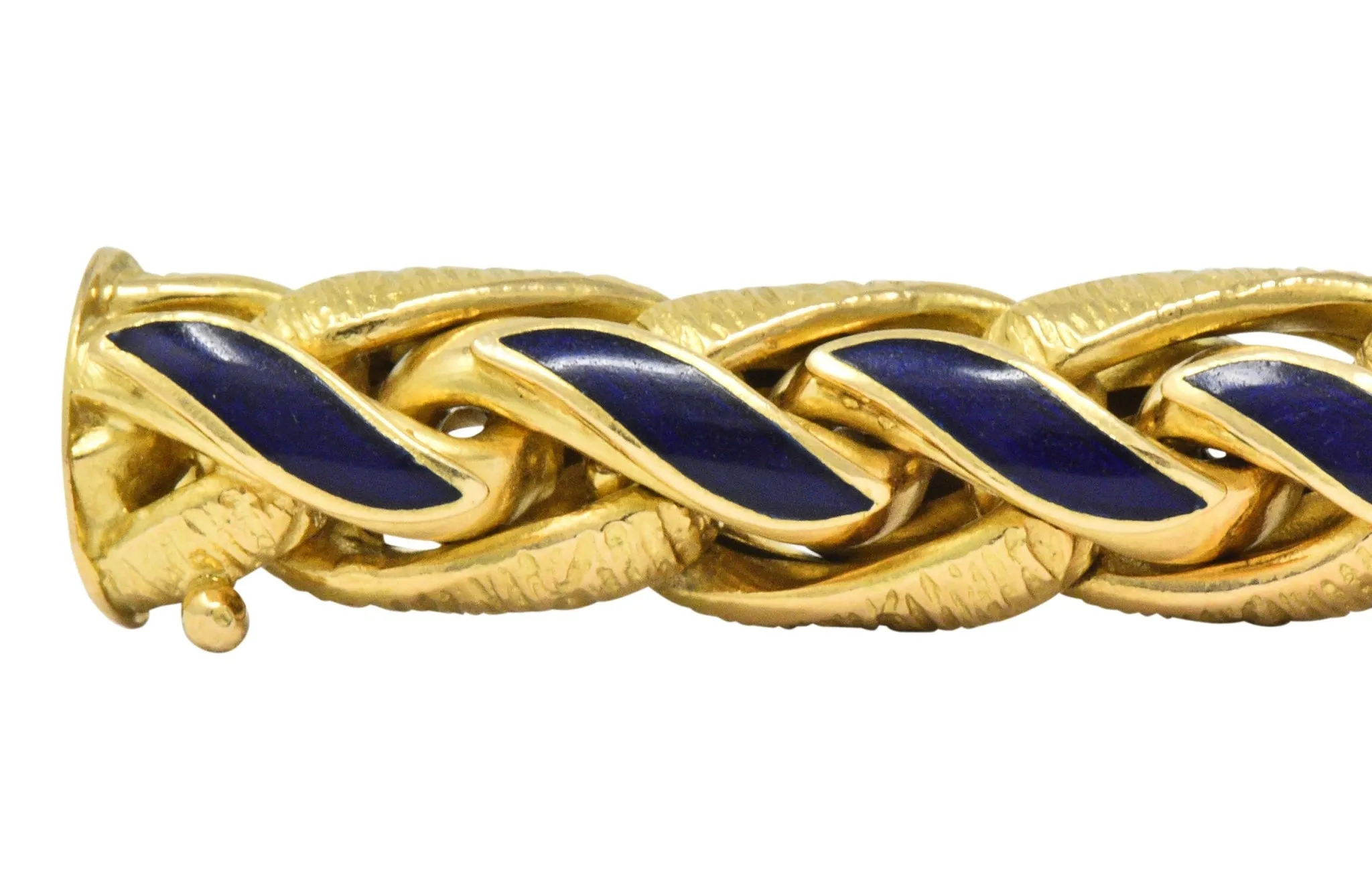 Brevetto Retro Enamel 18 Karat Gold Italian Braided Wheat Bracelet