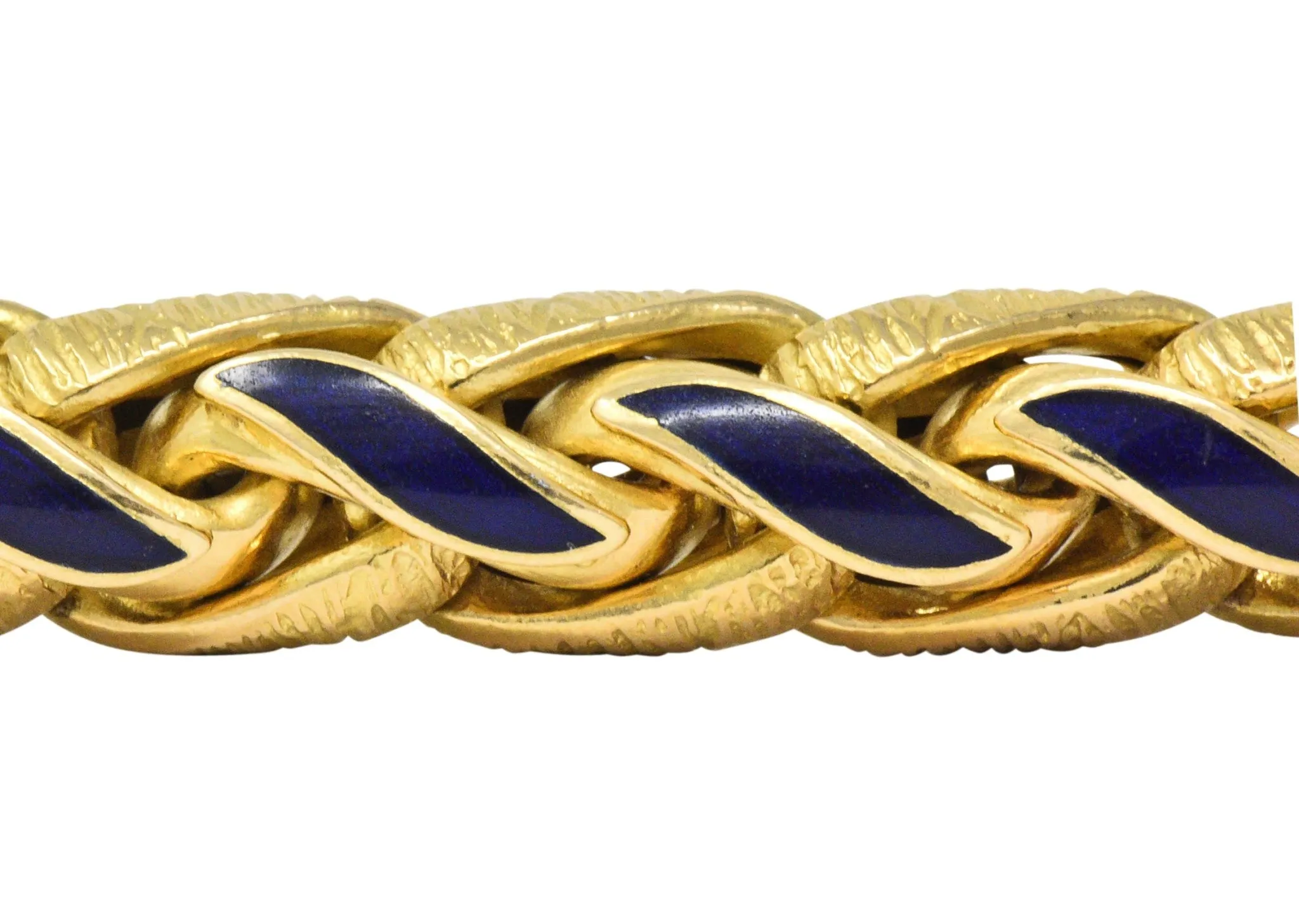 Brevetto Retro Enamel 18 Karat Gold Italian Braided Wheat Bracelet