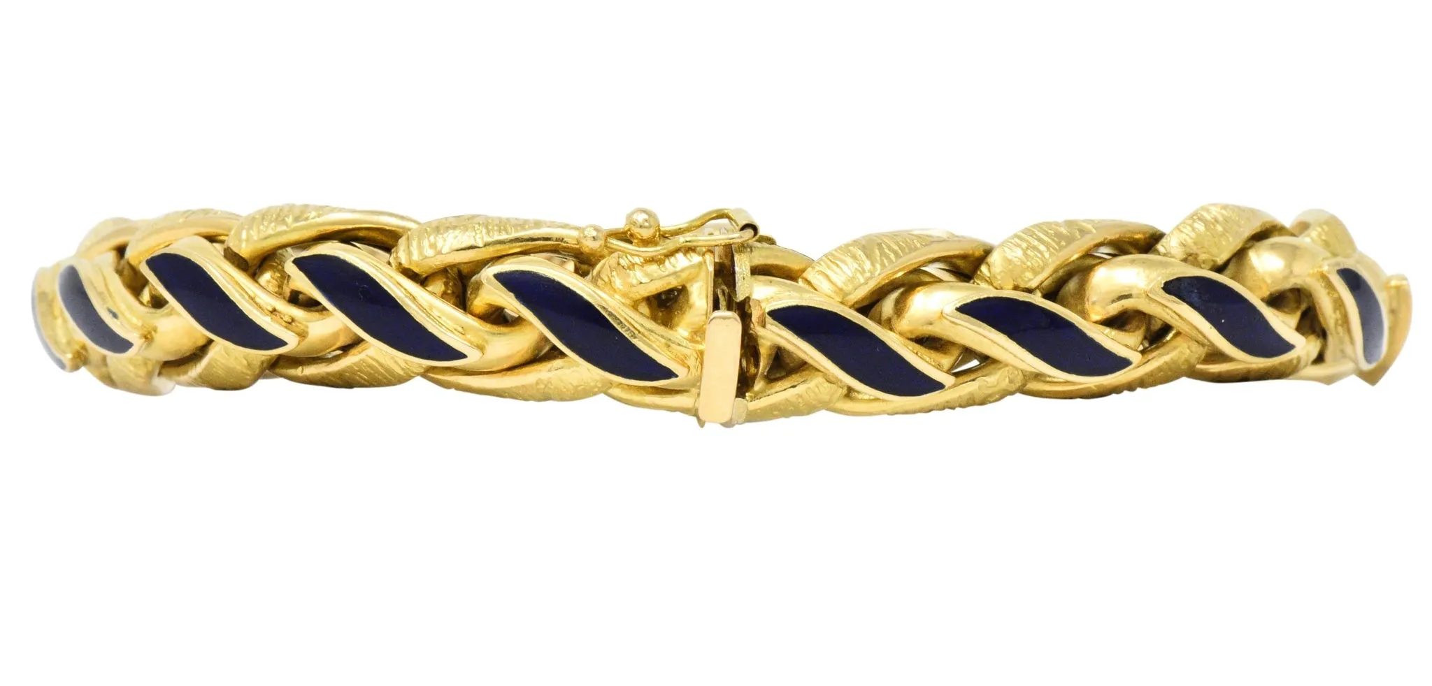 Brevetto Retro Enamel 18 Karat Gold Italian Braided Wheat Bracelet