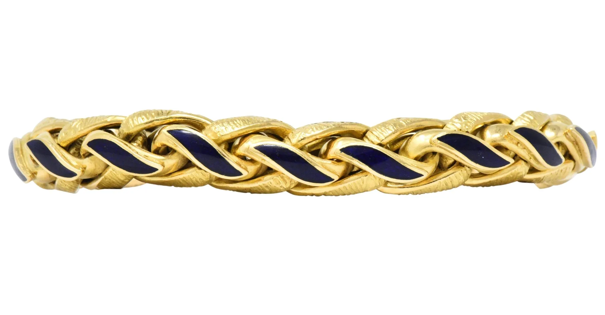 Brevetto Retro Enamel 18 Karat Gold Italian Braided Wheat Bracelet