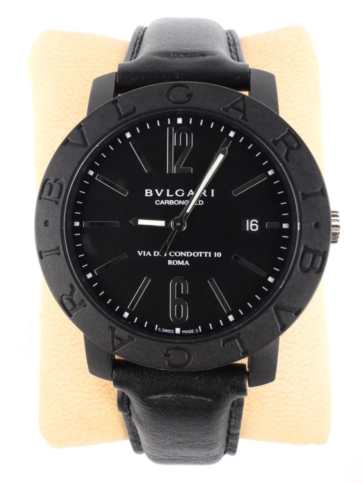 Bvlgari Black Carbongold Via dei Condotti Automatic 40mm Leather Strap Watch