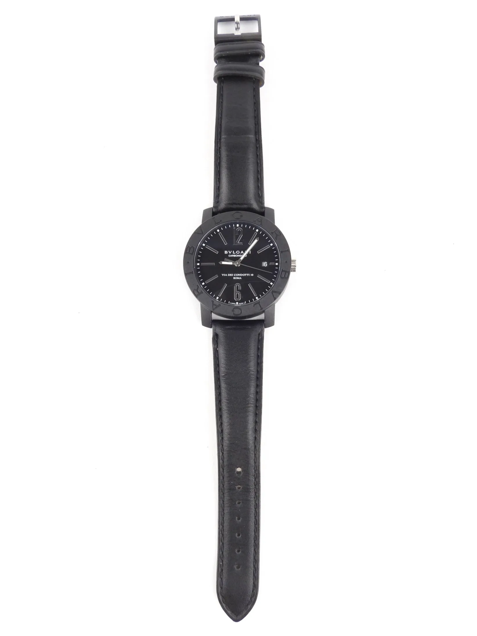 Bvlgari Black Carbongold Via dei Condotti Automatic 40mm Leather Strap Watch