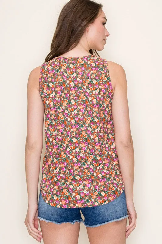 Camel & Pink Floral Tank