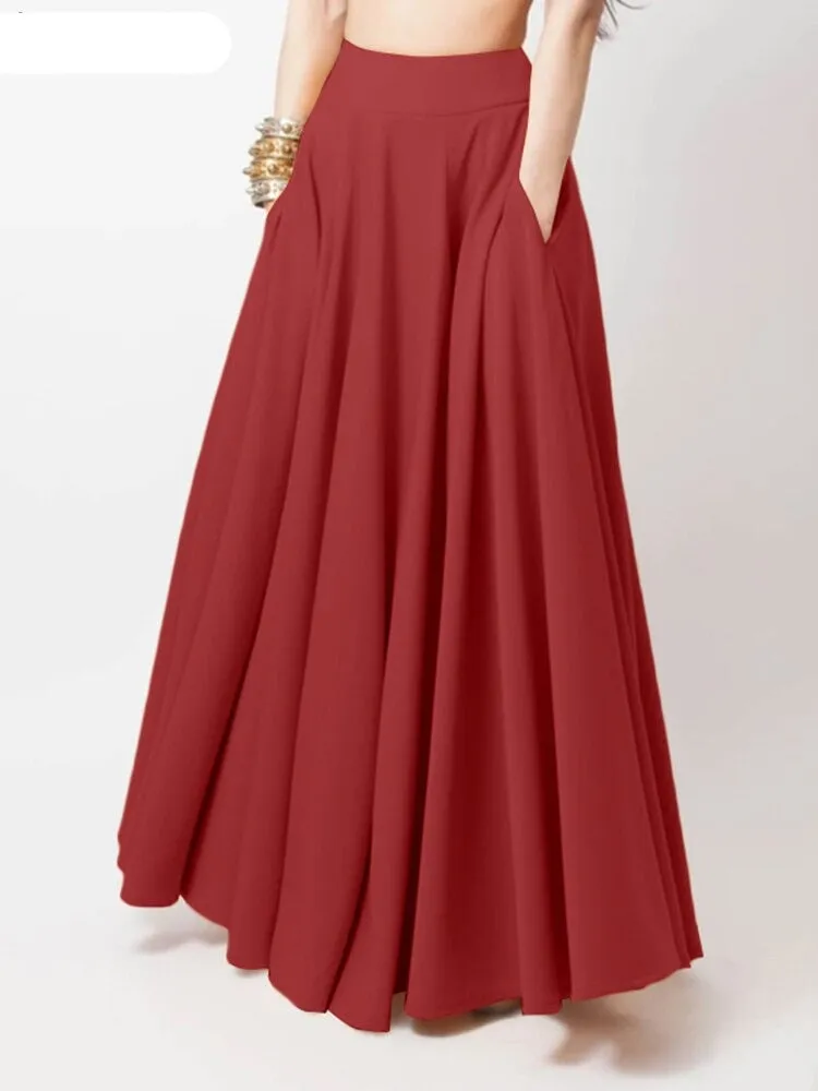 Casual Elegant A-line Women Maxi Long Skirt High Waist