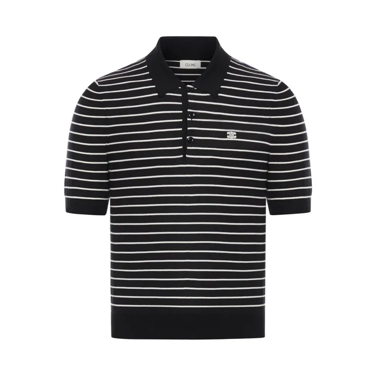 CELINE  |Stripes Bi-color Cotton Short Sleeves Logo Luxury Polos