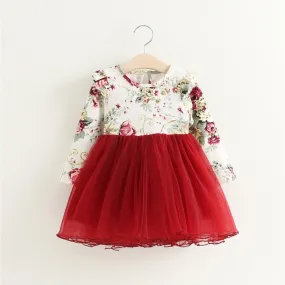 Children Dress Autumn Baby Girls floral Printed Princess Dresses Vestidos toddler girls Clothing Kids Girls red Xmas Dresses