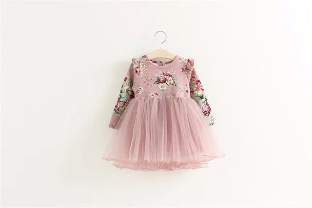 Children Dress Autumn Baby Girls floral Printed Princess Dresses Vestidos toddler girls Clothing Kids Girls red Xmas Dresses