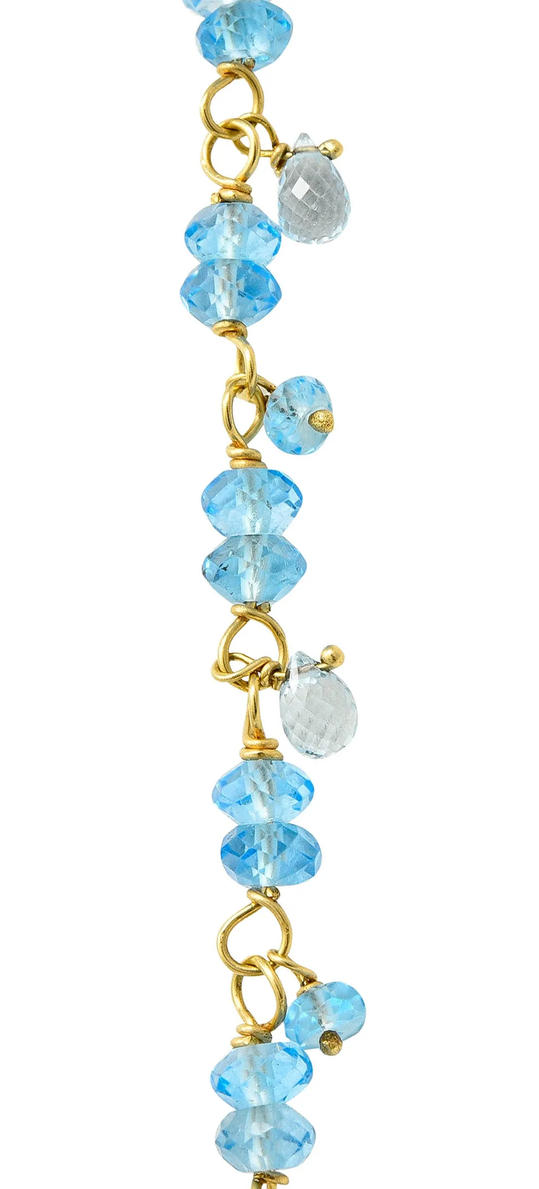 Contemporary Blue Topaz 18 Karat Gold Station Tassel Necklace