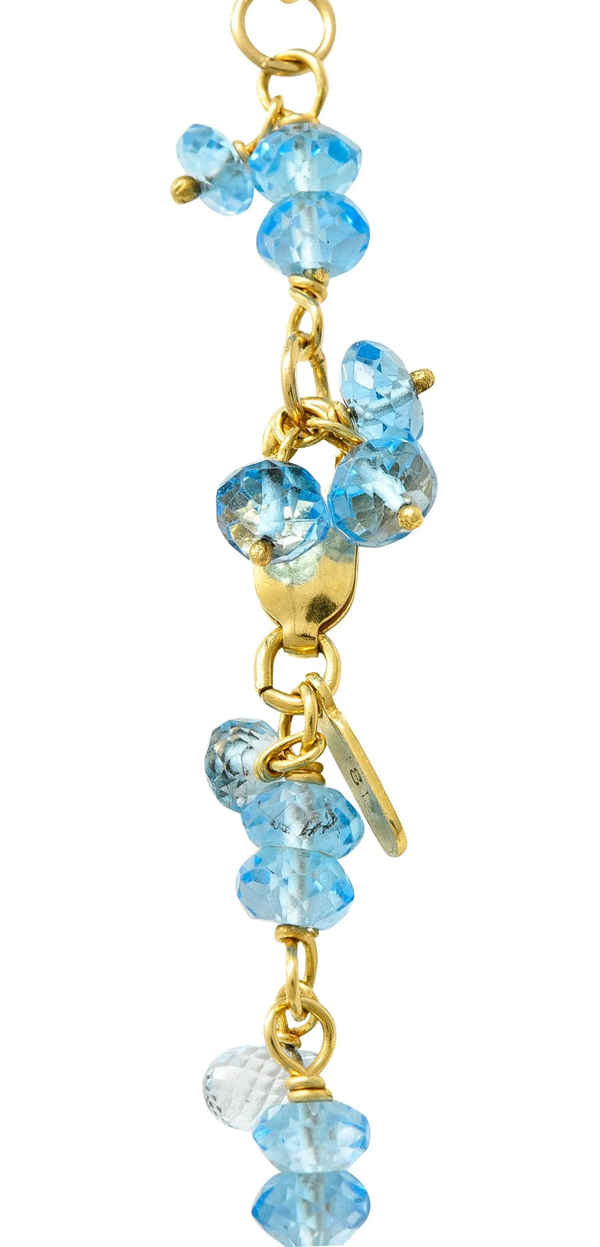 Contemporary Blue Topaz 18 Karat Gold Station Tassel Necklace