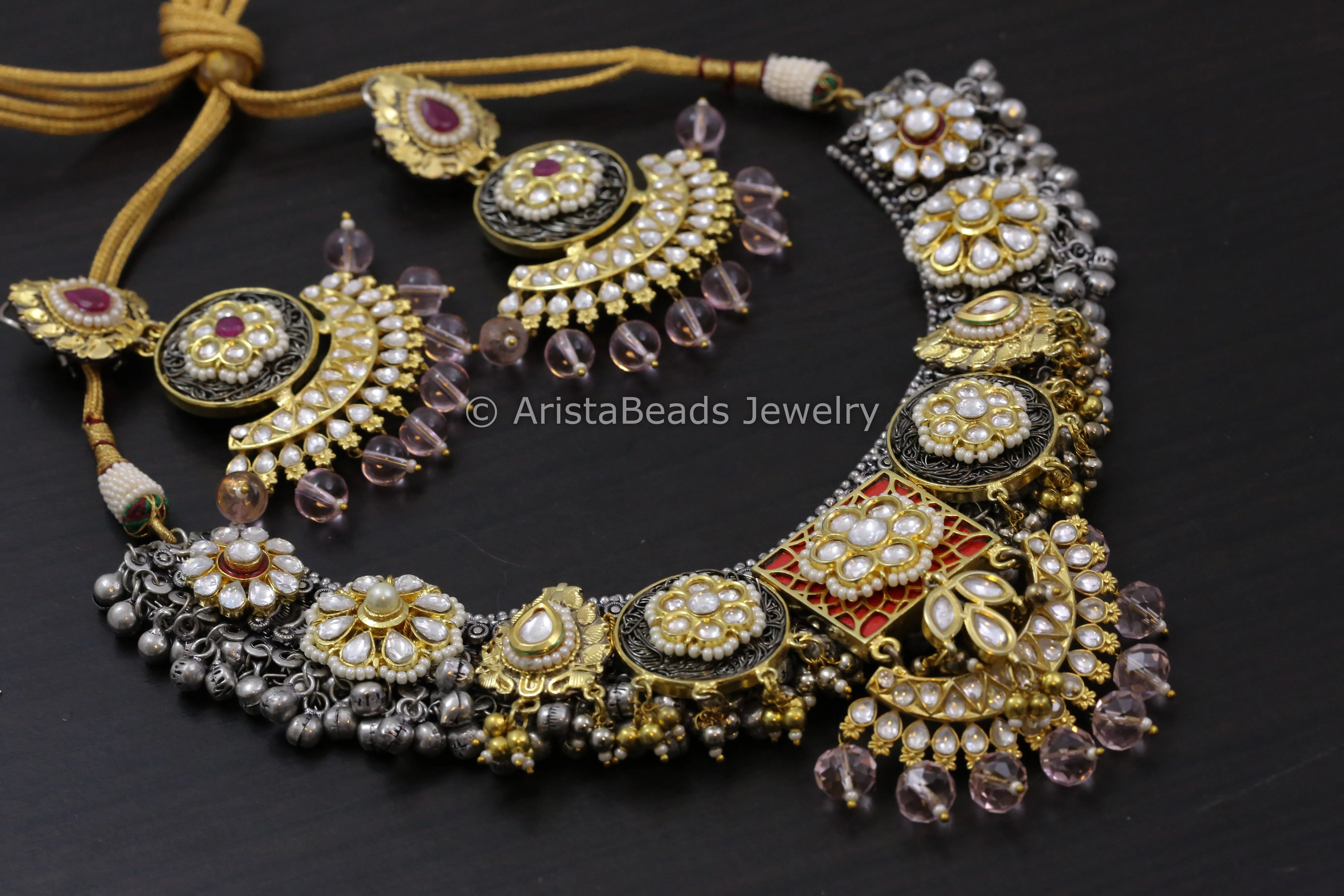 Contemporary Dual Tone Designer Kundan Necklace Set