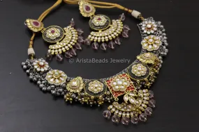 Contemporary Dual Tone Designer Kundan Necklace Set