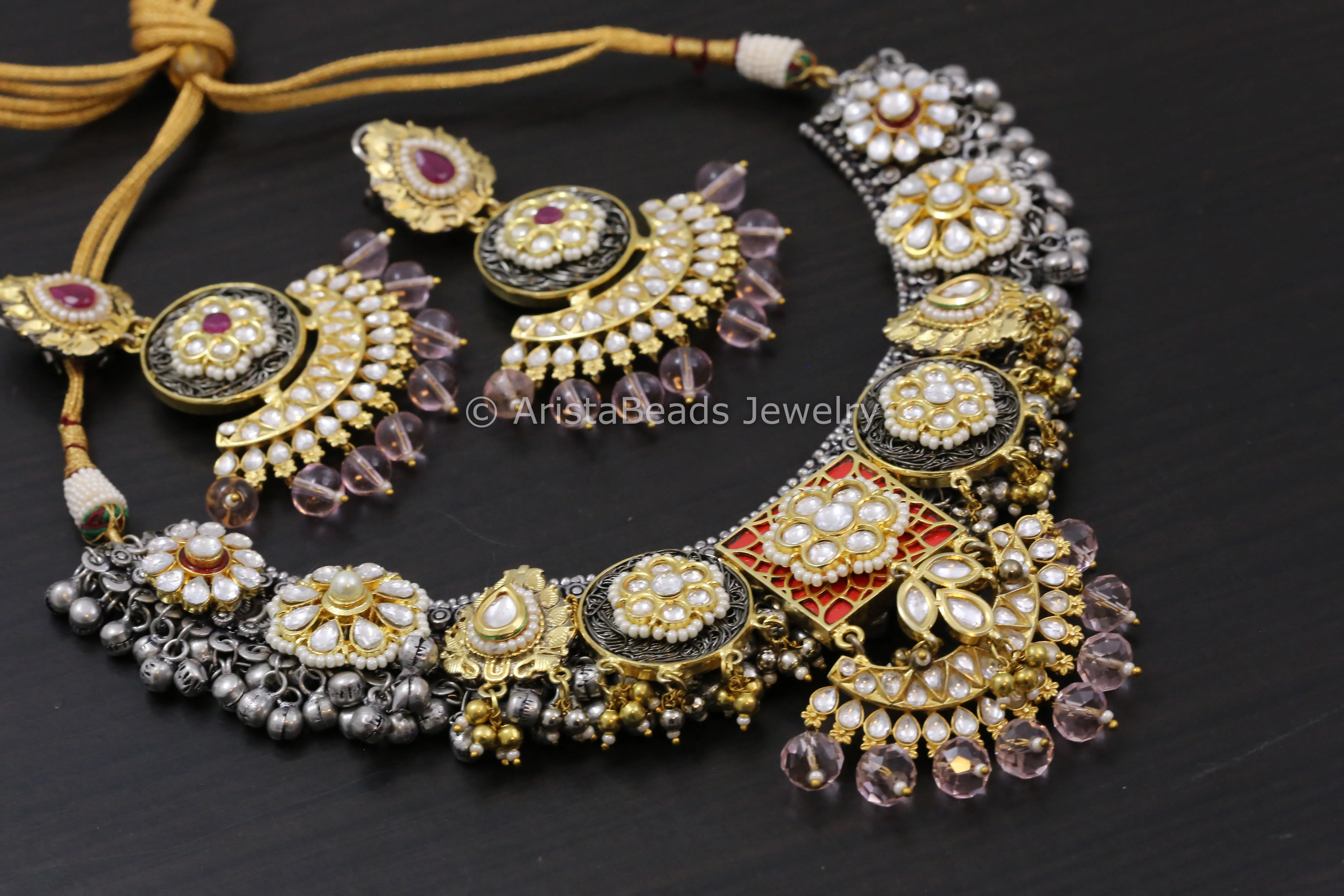 Contemporary Dual Tone Designer Kundan Necklace Set