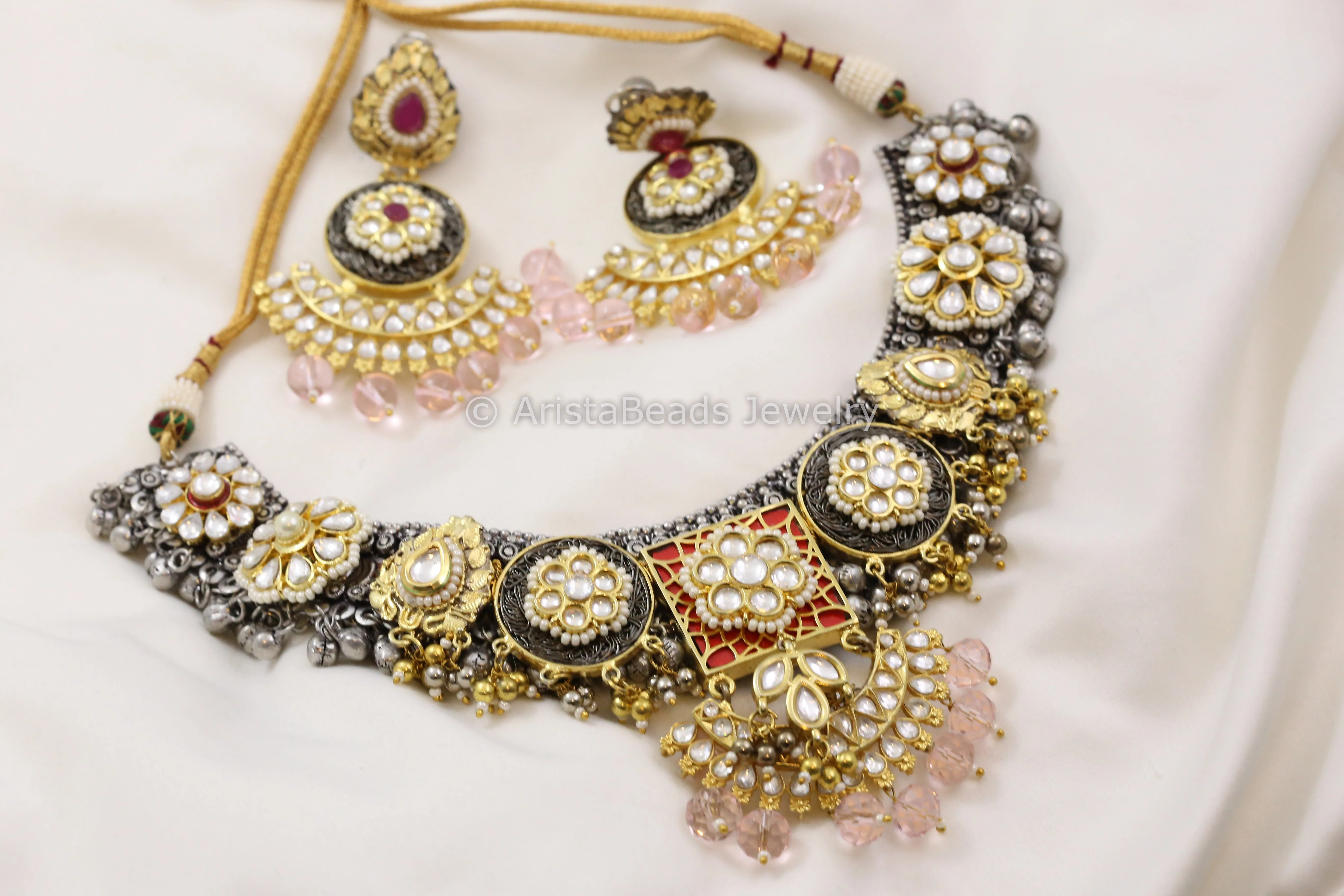 Contemporary Dual Tone Designer Kundan Necklace Set