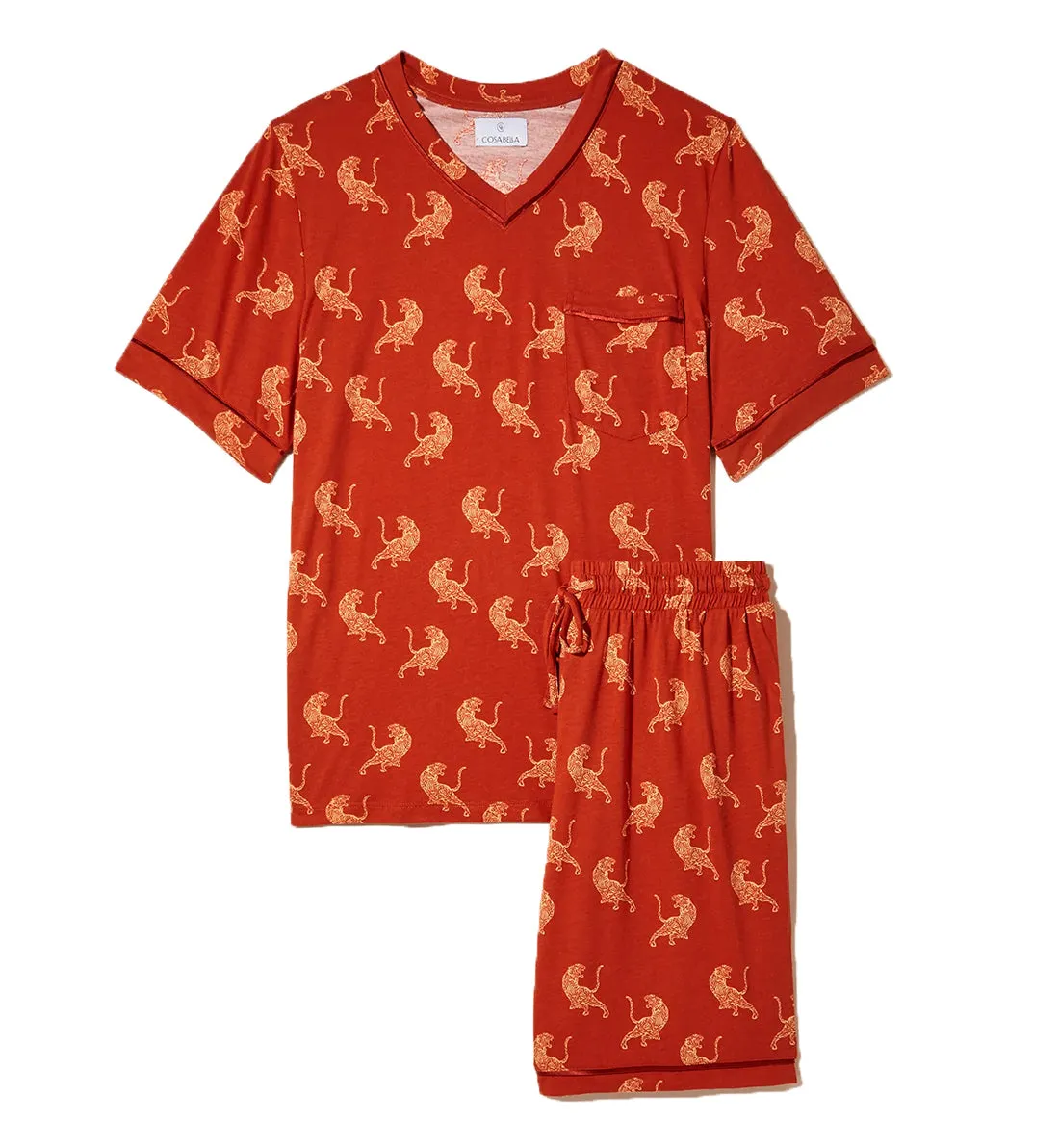 Cosabella Men's Print Short Sleeve V-Neck Shirt & Short PJ Set (AMORP9421) - Sahara Tiger