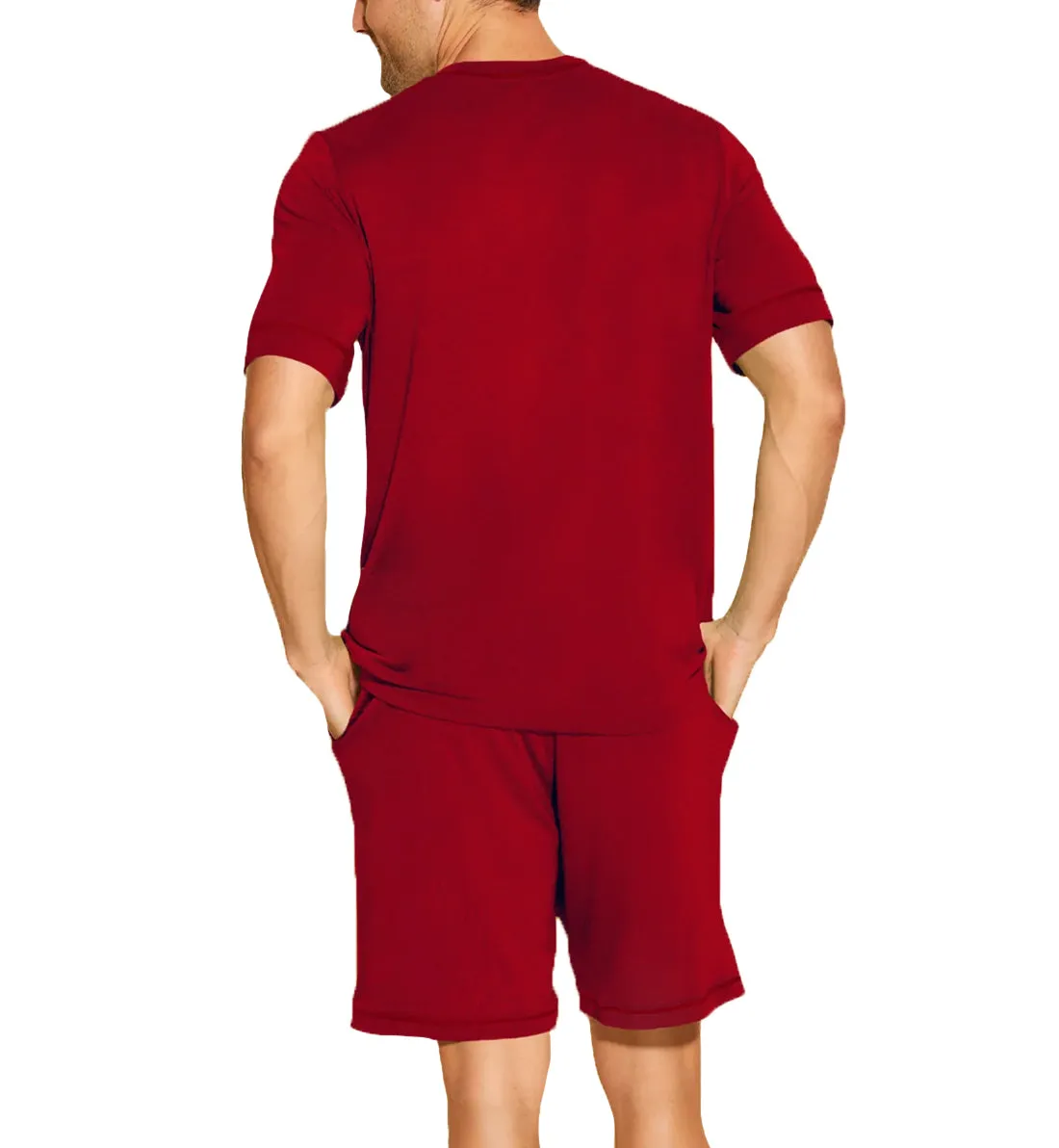 Cosabella Men's Short Sleeve V-Neck Shirt & Short PJ Set (AMORE9421) - Sindoor Red