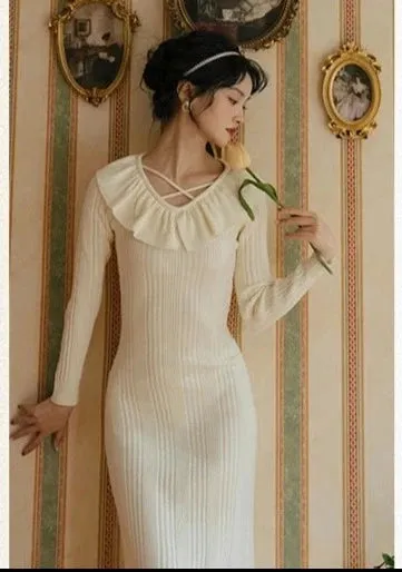 Cozy Heart Vintage Aesthetic Knitted Dress