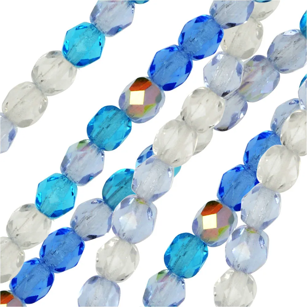 Czech Fire Polished Glass Beads, Faceted Round 4mm, Carribean Blue Mix (38 Pieces)