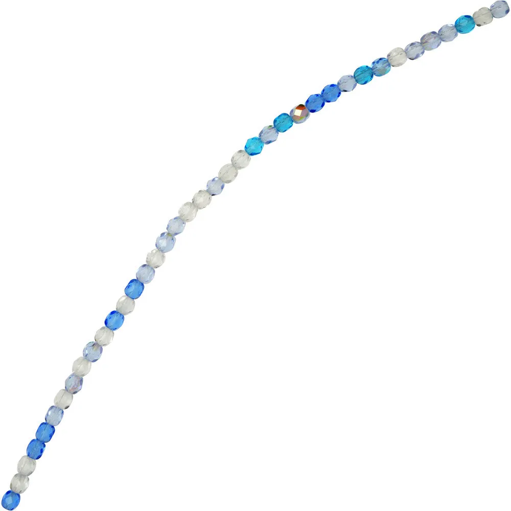 Czech Fire Polished Glass Beads, Faceted Round 4mm, Carribean Blue Mix (38 Pieces)