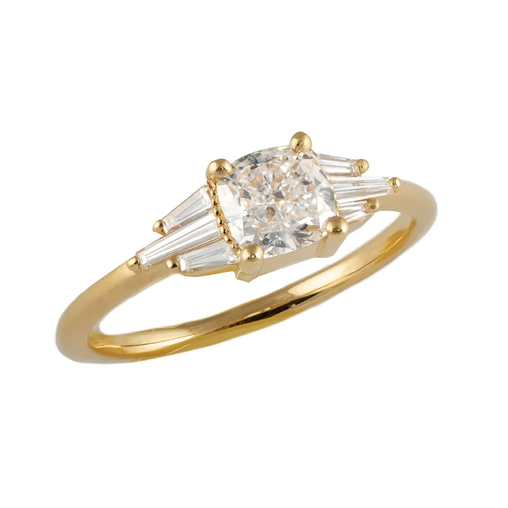 Deco Engagement Ring with Cushion Diamond