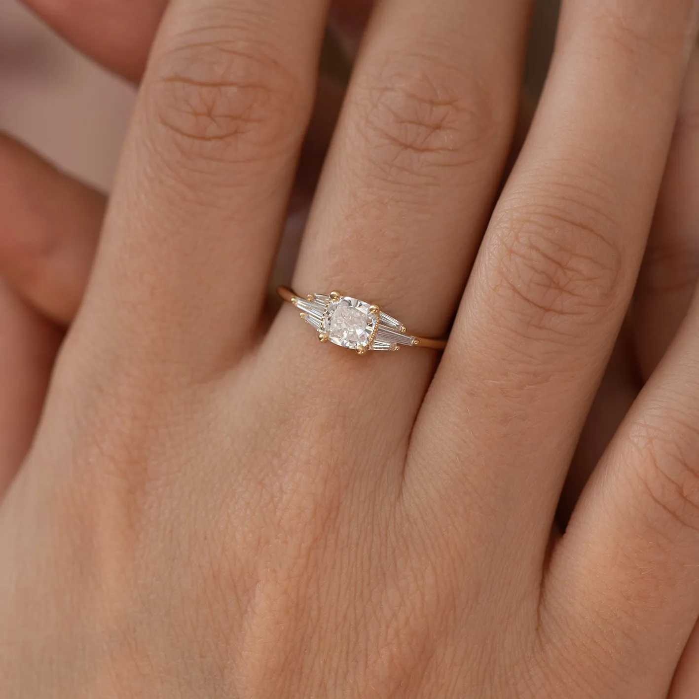 Deco Engagement Ring with Cushion Diamond