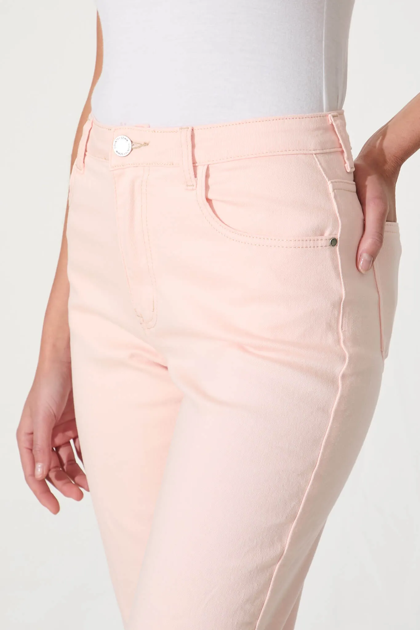 Delores High Rise Capri Straight Leg Jean In Pink Denim