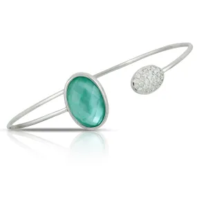 Doves Cypress Grove Green Prasiolite Quartz, Mother of Pearl, & Agate Oval White Gold Bangle Bracelet with Diamonds