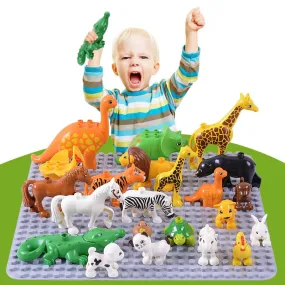 Duplos Animal Model Figures big Building Block Sets Elephant monkey Horse kids educational toys for children Gift Brinquedos