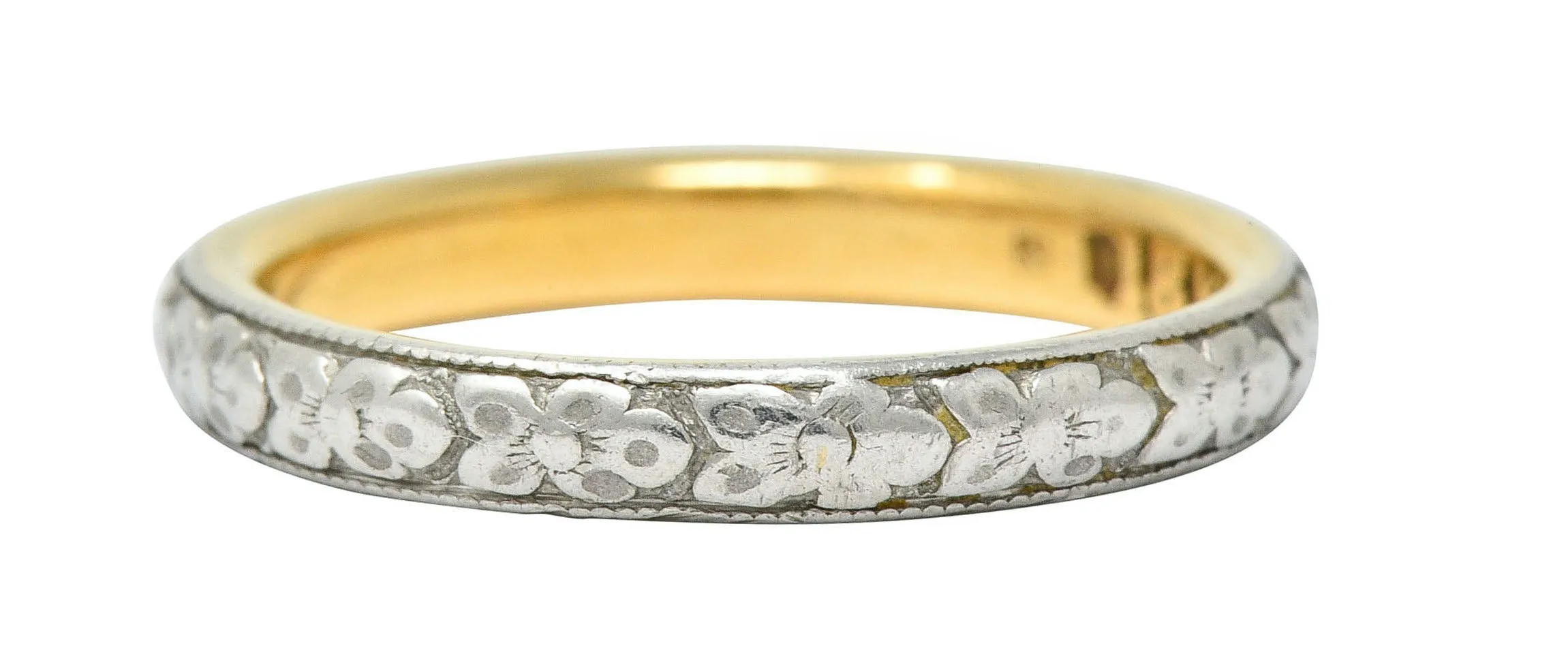 Early Art Deco Platinum-Topped 18 Karat Two-Tone Gold Floral Band Ring