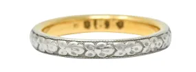 Early Art Deco Platinum-Topped 18 Karat Two-Tone Gold Floral Band Ring