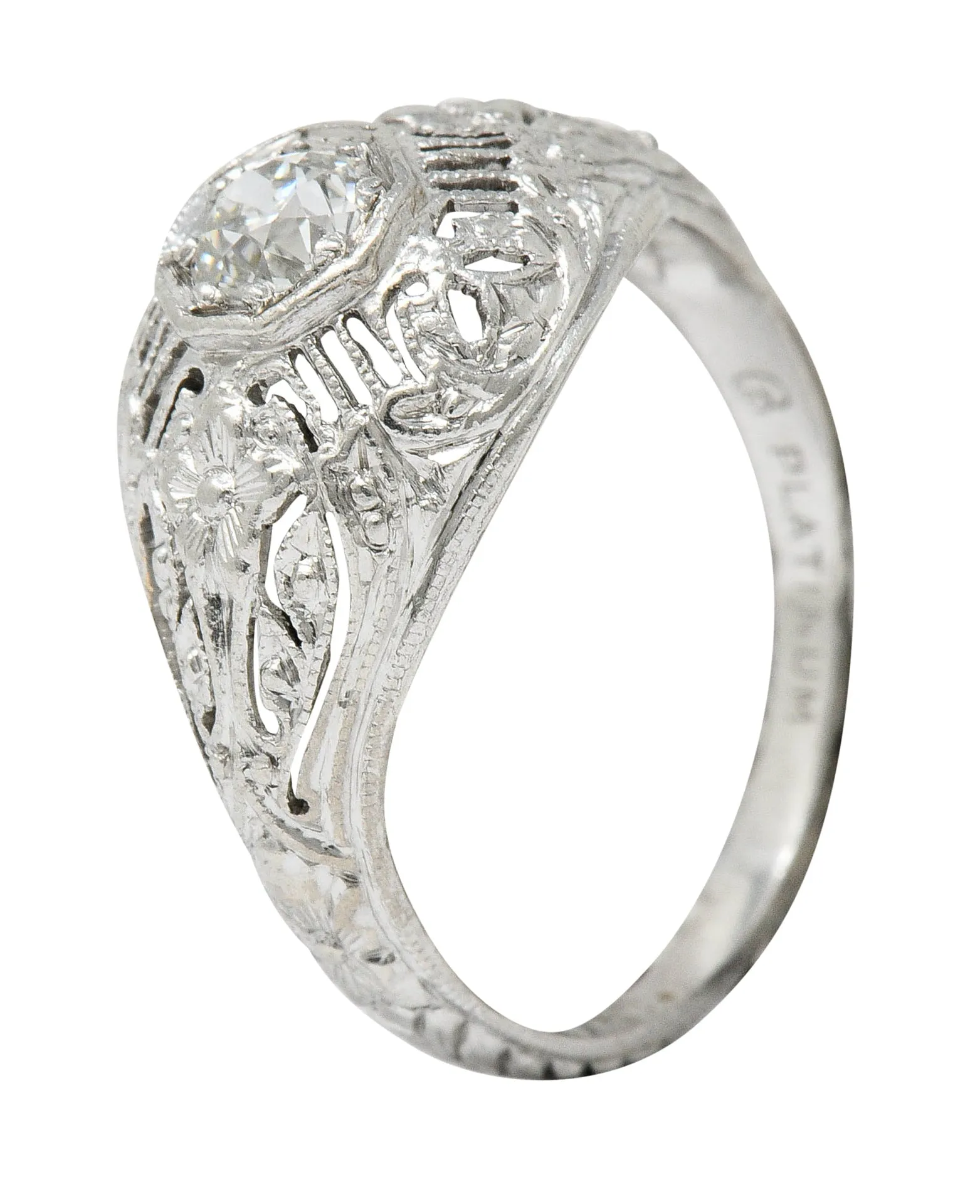 Edwardian Diamond Platinum Floral Engagement Ring