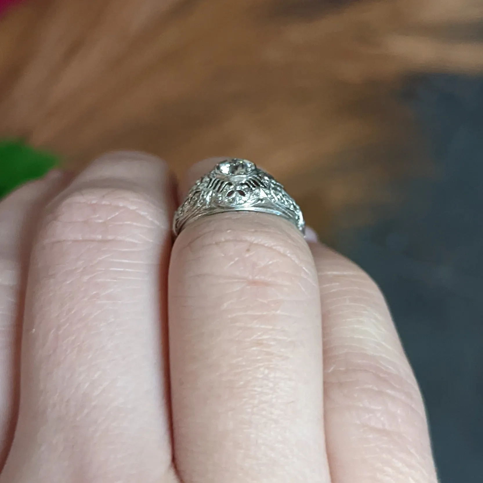 Edwardian Diamond Platinum Floral Engagement Ring