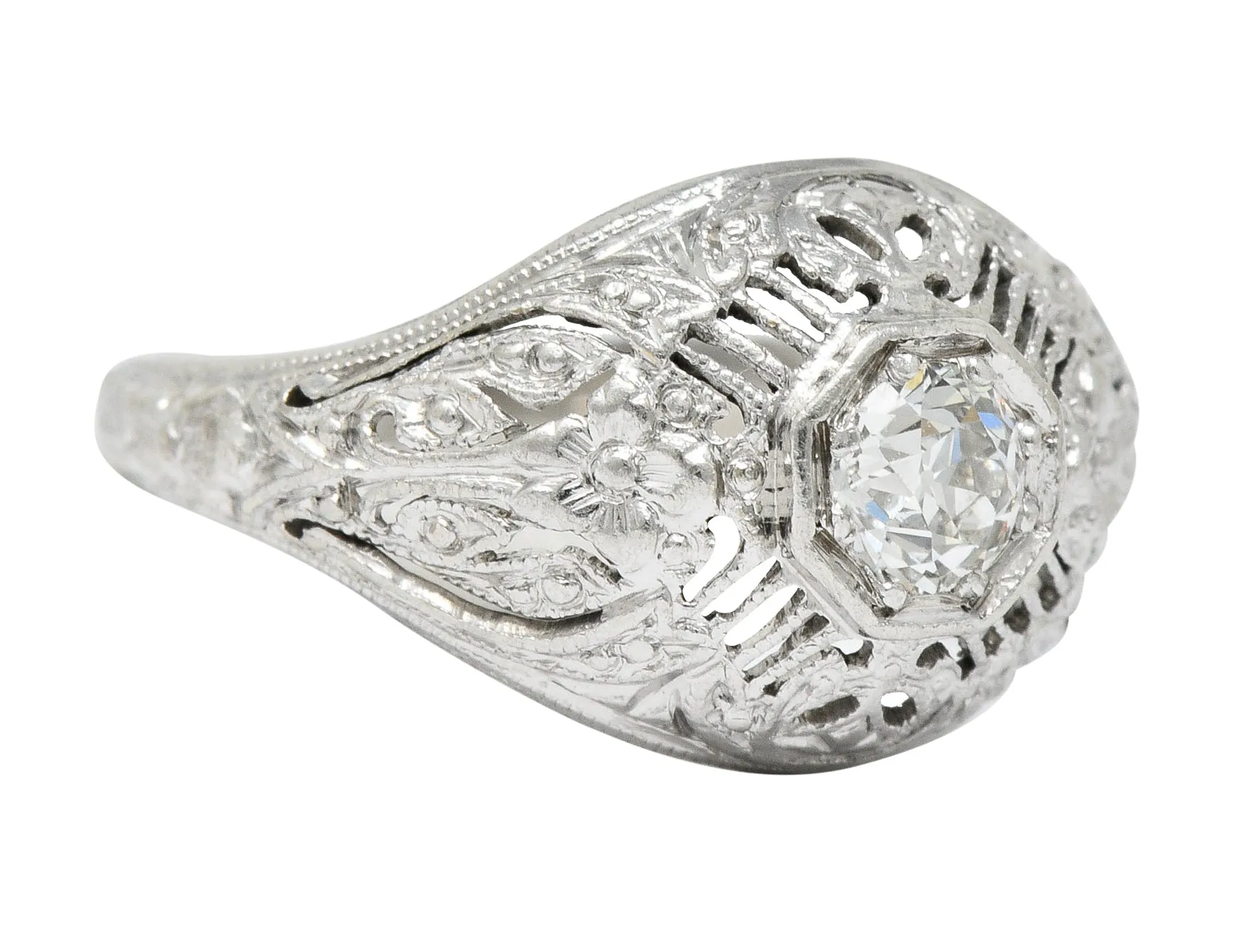 Edwardian Diamond Platinum Floral Engagement Ring