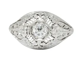 Edwardian Diamond Platinum Floral Engagement Ring