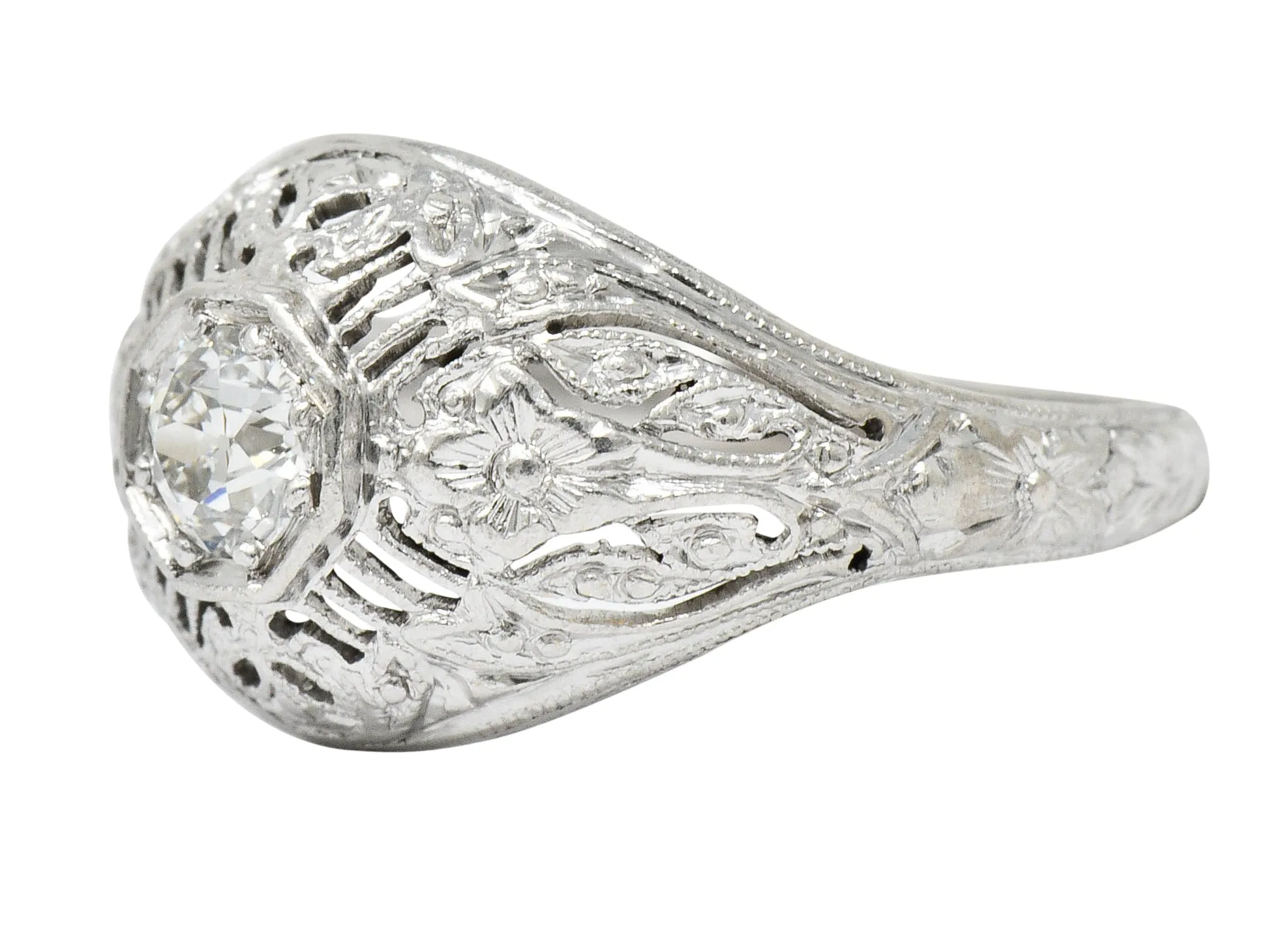 Edwardian Diamond Platinum Floral Engagement Ring