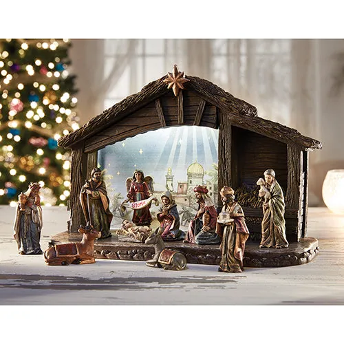 Eleven-Piece Nativity Set with Lighted Stable