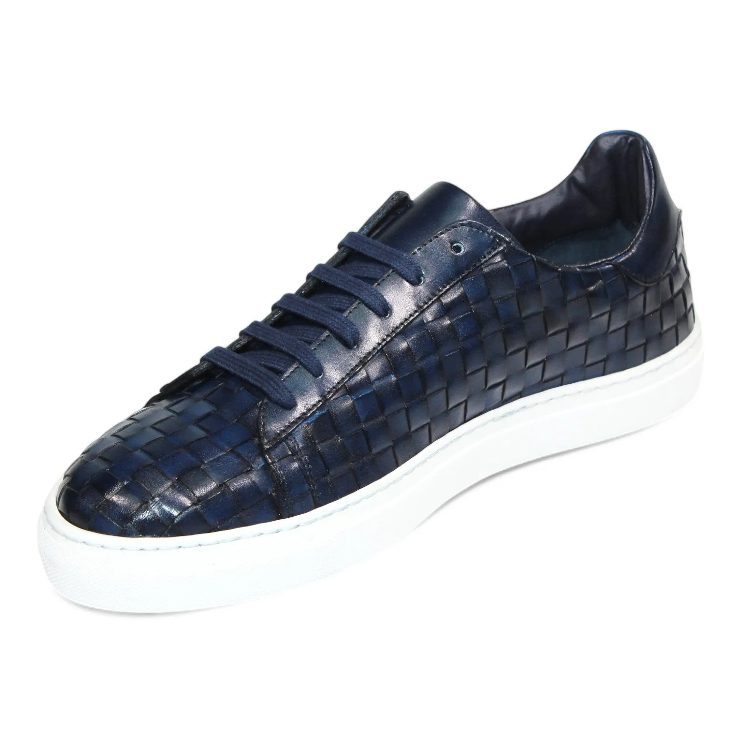 Emilio Franco Tropea Men's Shoes Navy Calf-Skin Basket Weave (EF1276)