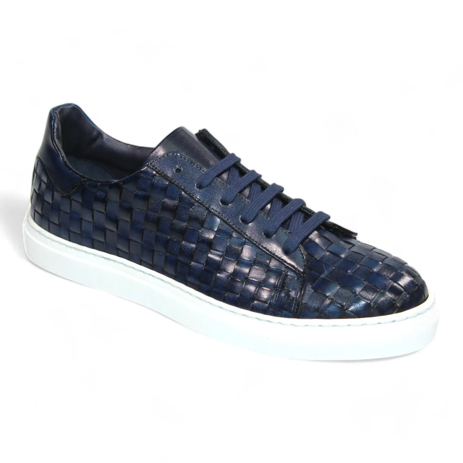 Emilio Franco Tropea Men's Shoes Navy Calf-Skin Basket Weave (EF1276)