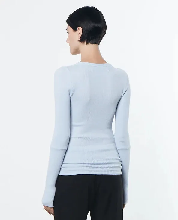 Enza Costa Cotton Thermal Cuffed Long Sleeve Crew in Powder Blue 