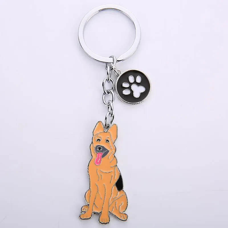 Fashion Metal German Shepherd Dog Pet Charm Key Chains for Bags