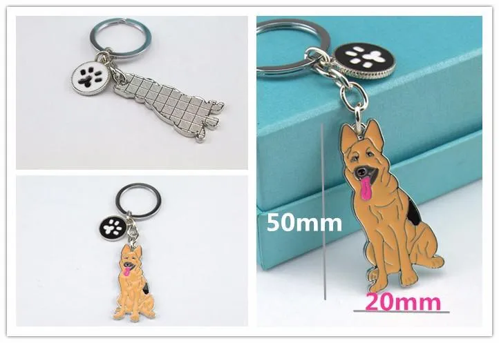 Fashion Metal German Shepherd Dog Pet Charm Key Chains for Bags