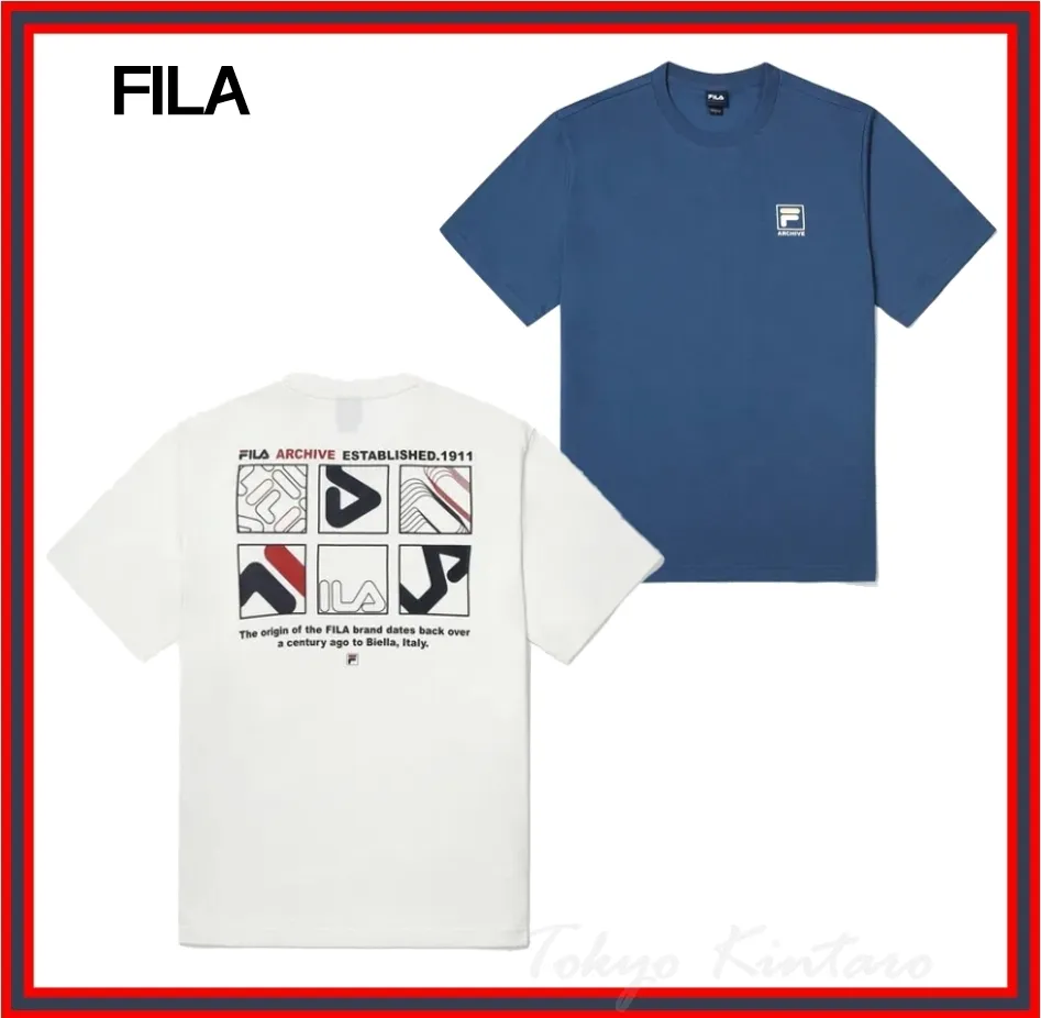 FILA  |Unisex Street Style Cotton T-Shirts