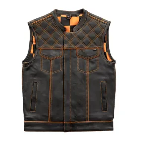 Finish Line - Orange Checker - Men's Motorcycle Leather Vest