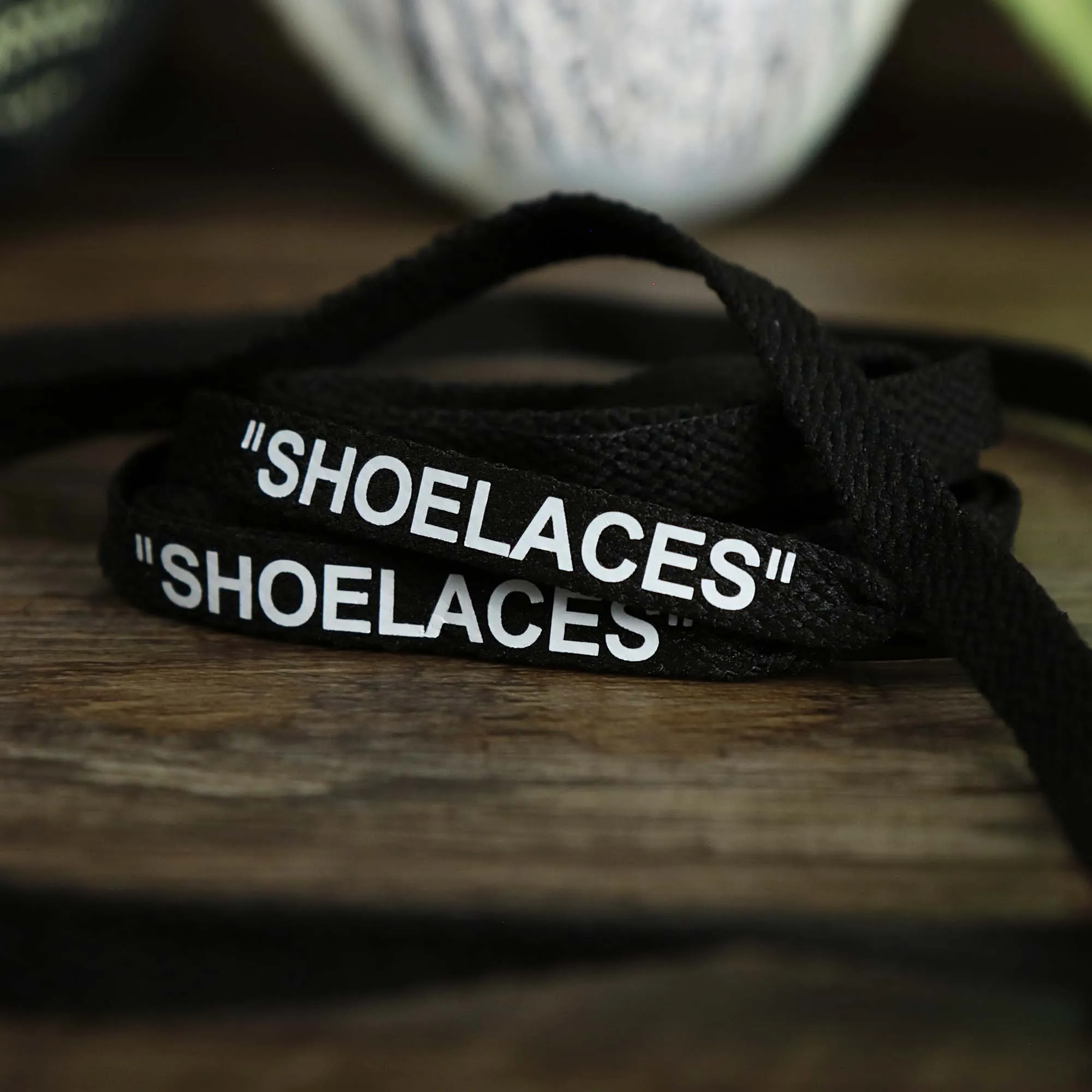 Flat Black Shoelaces with “Shoelaces” Print | 120cm Capswag