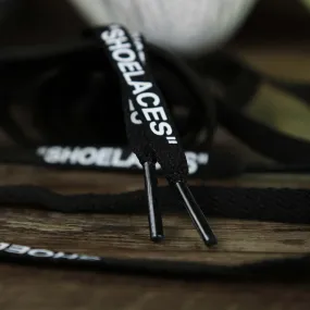 Flat Black Shoelaces with “Shoelaces” Print | 120cm Capswag