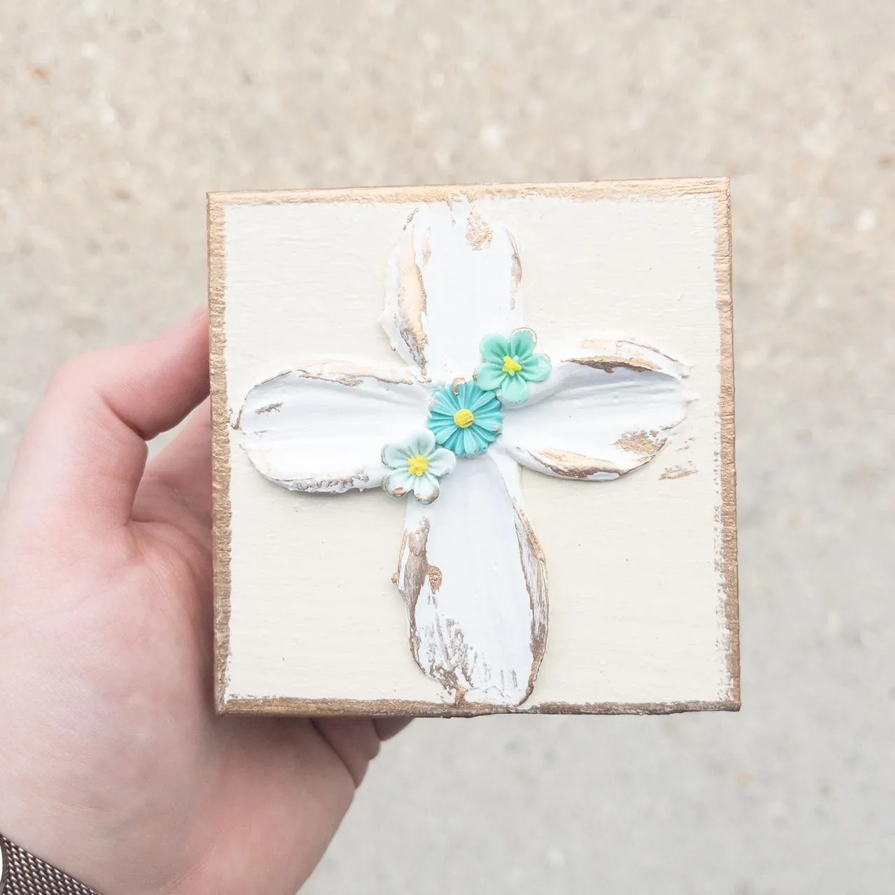 Floral Cross Wood Block