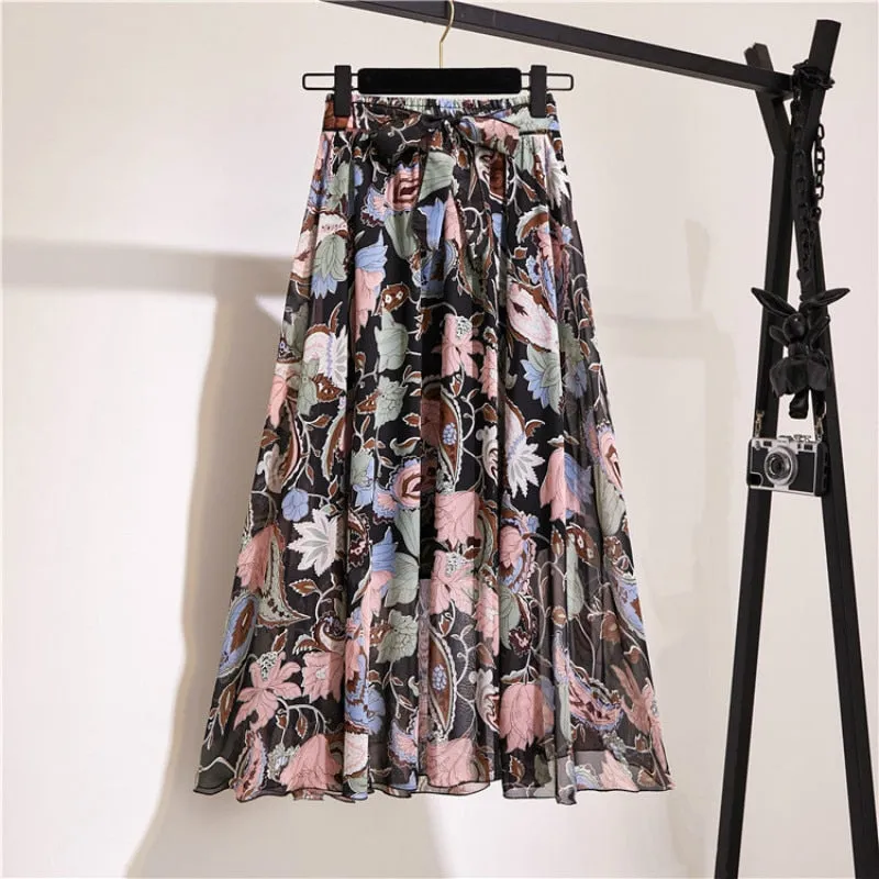 Floral Long Skirt Bohemian High Waist