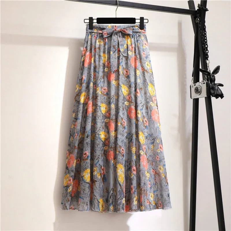 Floral Long Skirt Bohemian High Waist